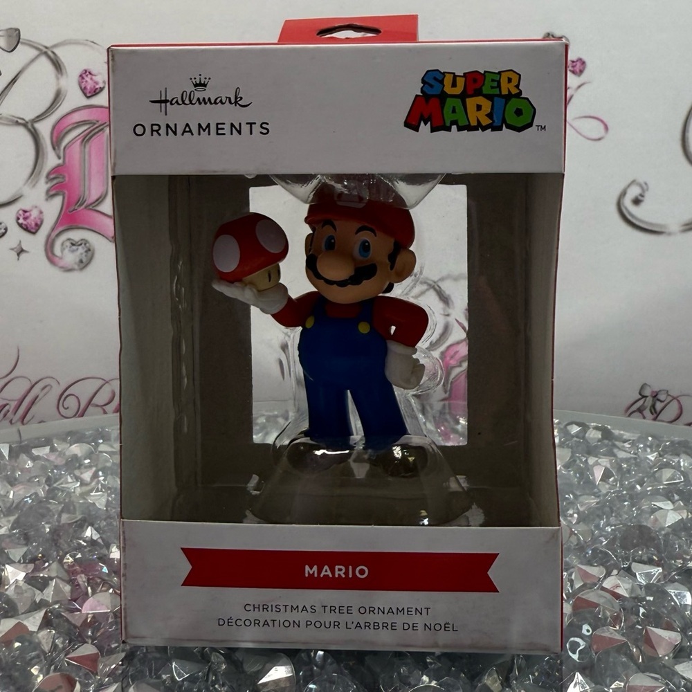 Hallmark Super Mario Mario Ornament - Red, Blue mushroom new